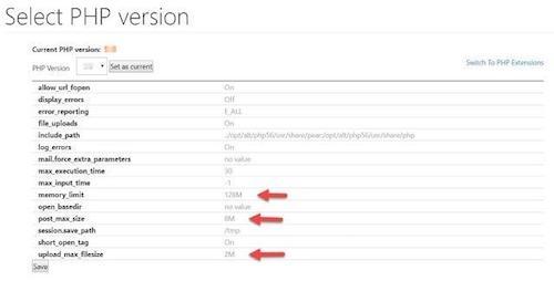 WordPress Cpanel PHP Settings