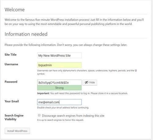 WordPress Cpanel Welcome