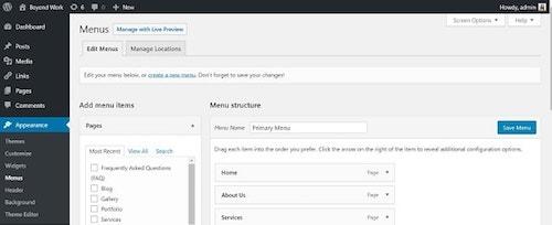 WordPress Dashboard Edit Menus