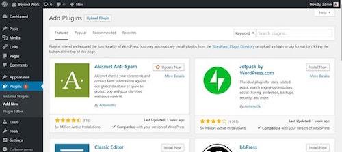 WordPress Dashboard Select Plugins