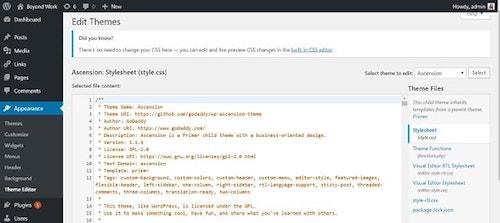 WordPress Dashboard Theme Editor