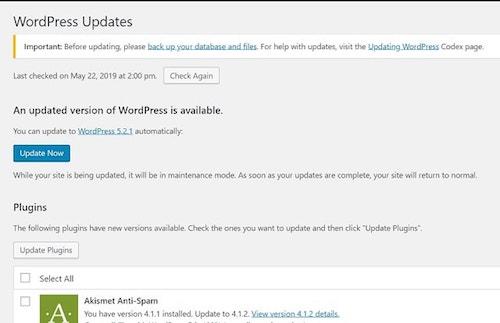 WordPress Dashboard Updates