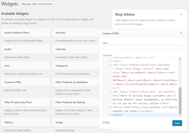 WordPress Widgets Copy HTML