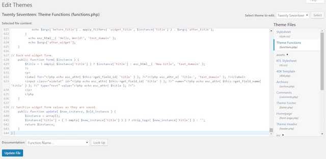 WordPress Widgets Edit Themes Code