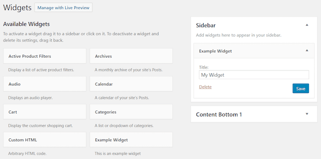 WordPress Widgets Twenty Sixteen]